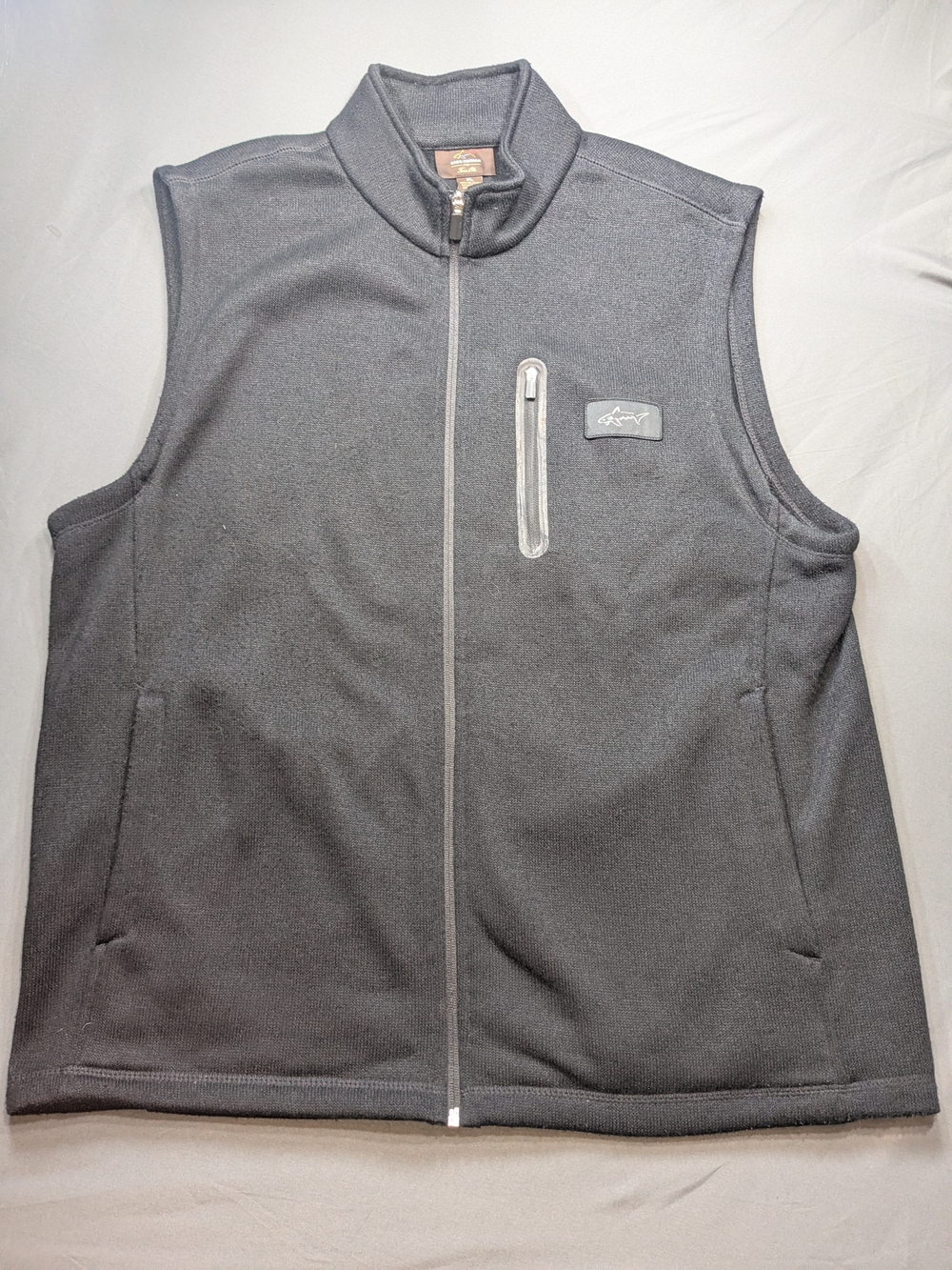 Greg Norman Collection Black Fleece Vest with Zip Chest Pocket